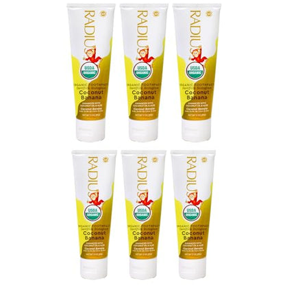 RADIUS USDA Organic Kids Toothpaste Coconut Banana 3oz – 6 Pack