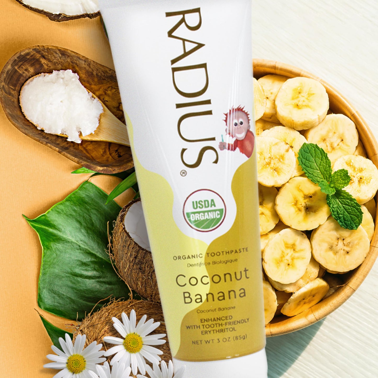 RADIUS USDA Organic Kids Toothpaste Coconut Banana 3oz – 6 Pack