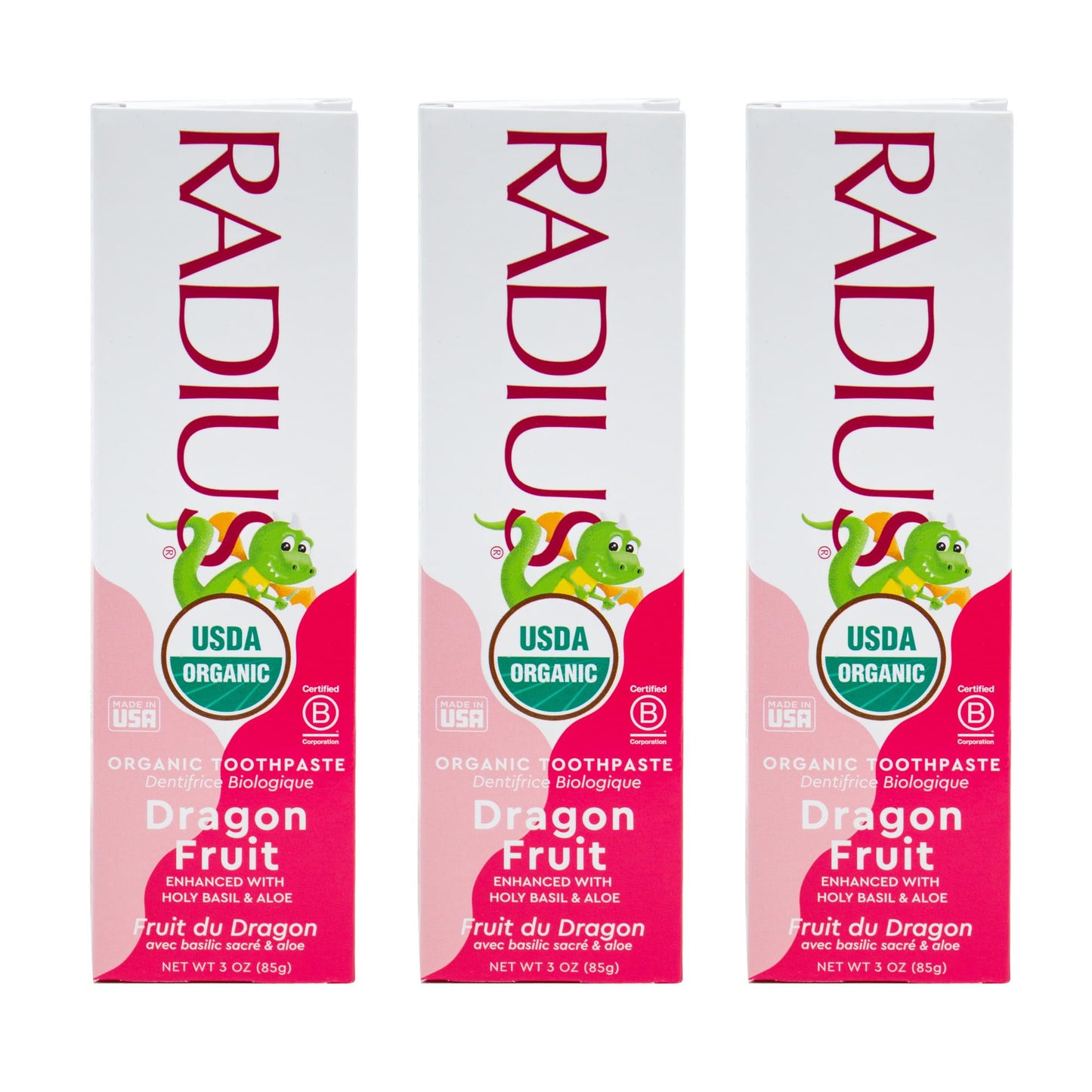 RADIUS USDA Organic Kids Toothpaste Dragon Fruit 3oz - Pack of 3