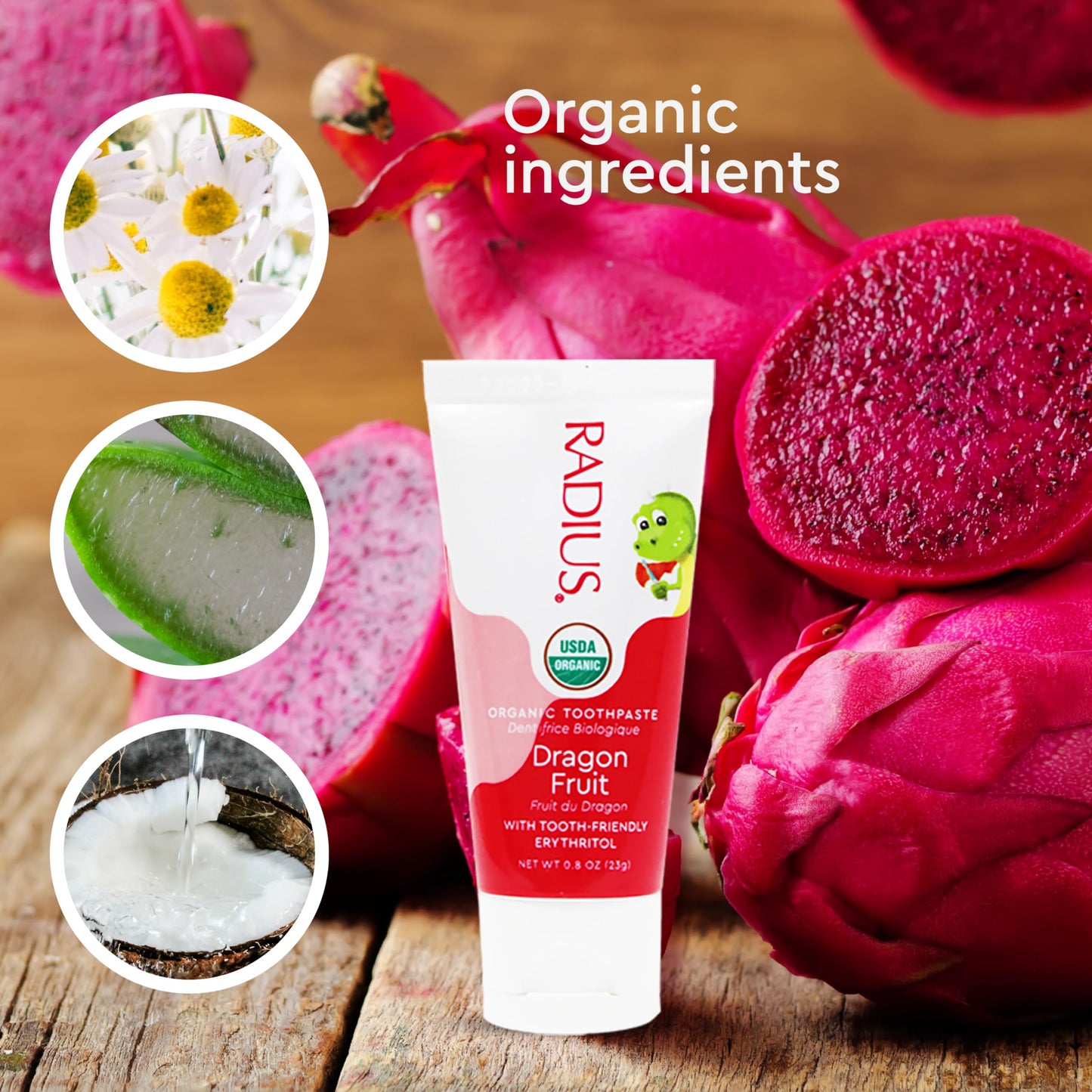 RADIUS USDA Organic Kids Toothpaste Dragon Fruit 3oz - Pack of 3