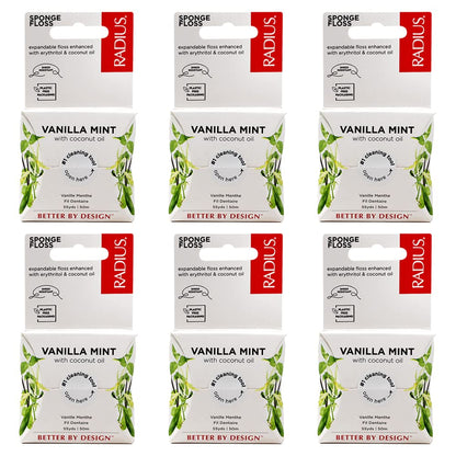RADIUS Vanilla Mint Dental Floss – 55 Yards, 6-Pack | Vegan & Non-Toxic Oral Care