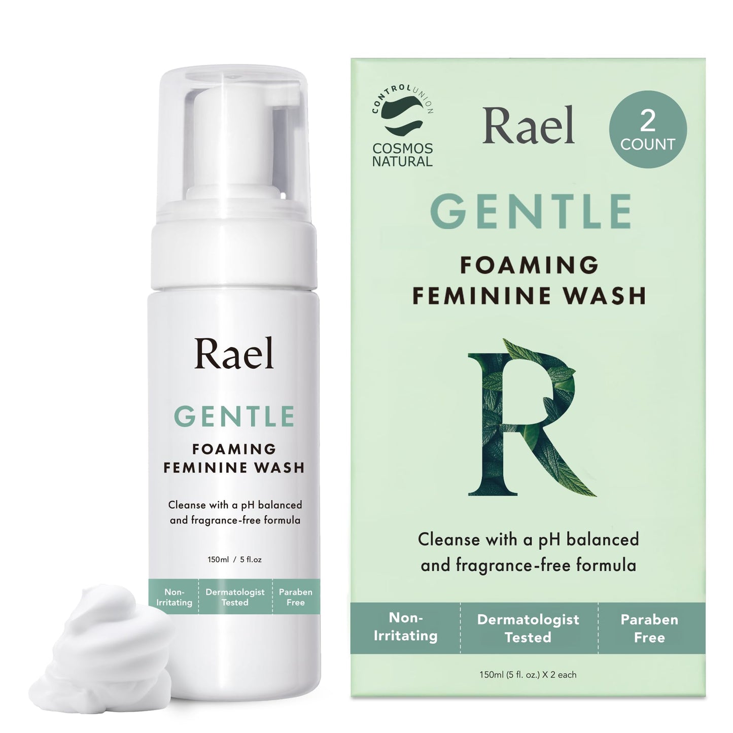 Rael Feminine Wash Foaming Cleansing Wash - pH-Balanced, 2-Pack (5oz)