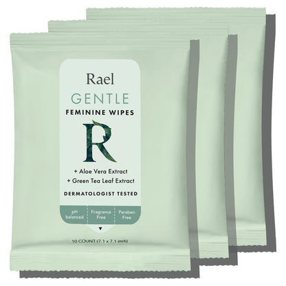 Rael Feminine Wipes – Flushable, Travel-Size, Hypoallergenic, All Skin Types (3 x 10 Count)
