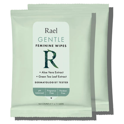 Rael Feminine Wipes – Flushable, pH-Balanced Travel Size (10 Wipes x 2)