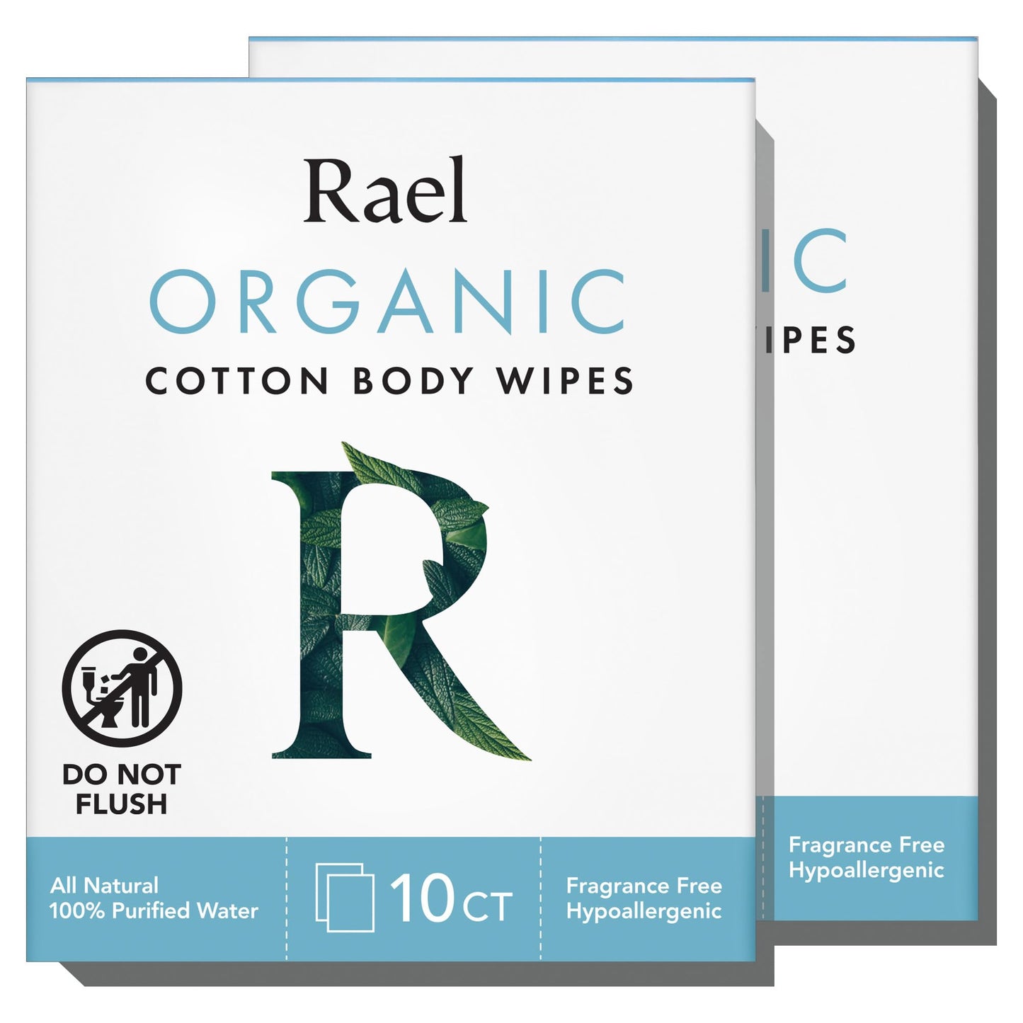 Rael Organic Cotton Wipes - Individually Wrapped Body Cloths for All Skin Types (2 x 10)