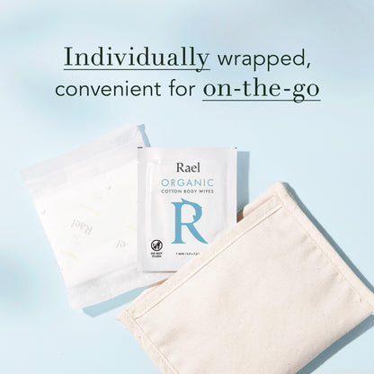 Rael Organic Cotton Wipes - Individually Wrapped Body Cloths for All Skin Types (2 x 10)
