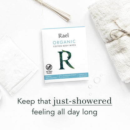 Rael Organic Cotton Wipes - Individually Wrapped Body Cloths for All Skin Types (2 x 10)