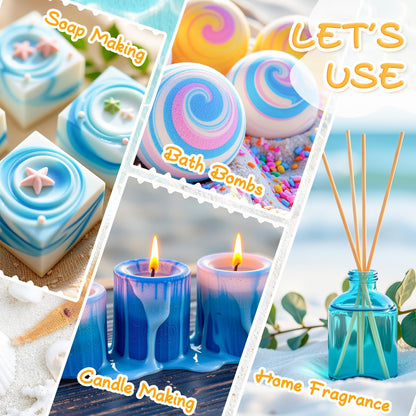 Beach Essential Oils for Diffusers – RAINBOW ABBY 6x10ml Set | Golden Dawn, Pink Sands, Coastal Linen, Ocean Breeze, Ocean, Ocean Mist
