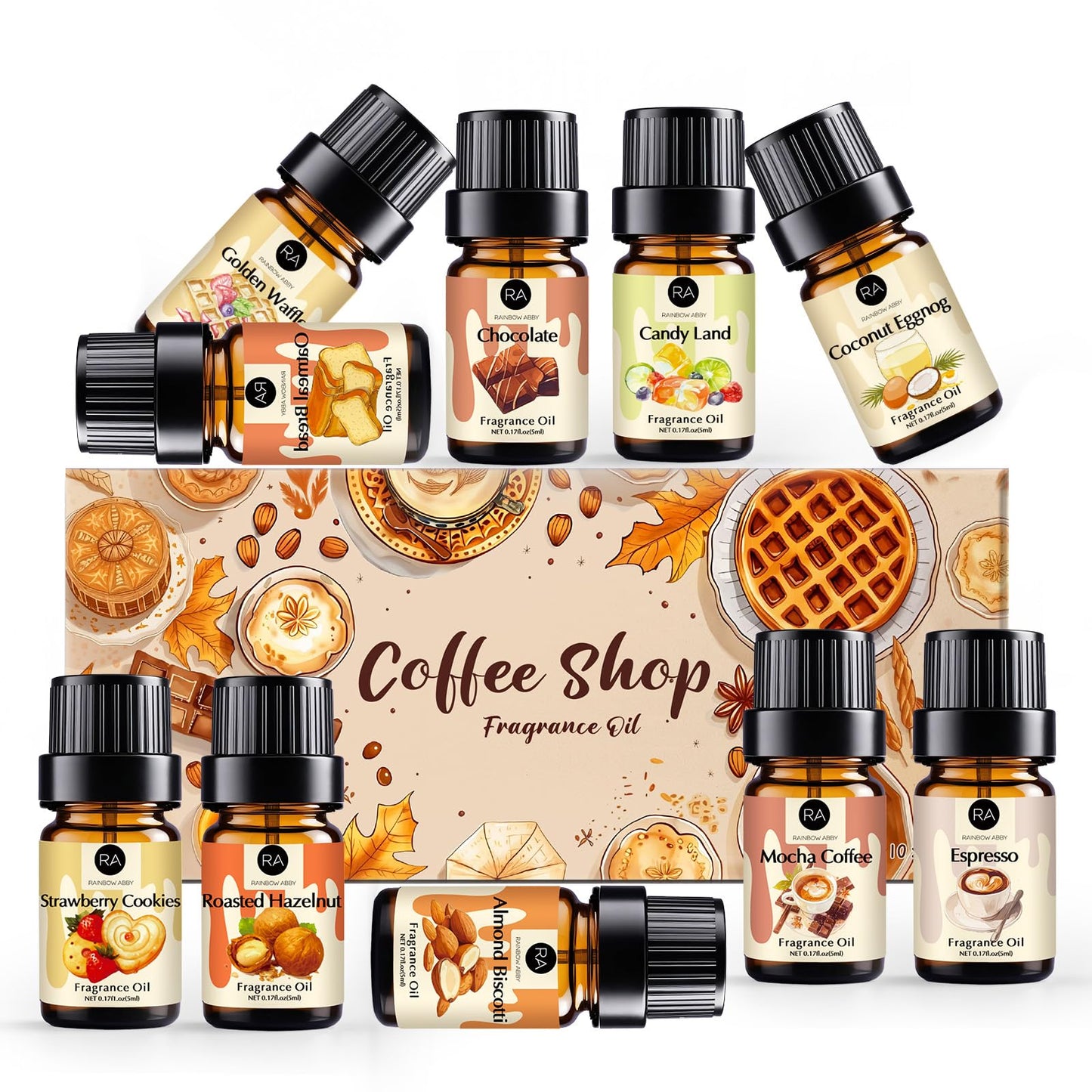 Rainbow Abby Coffee Shop Fragrance Oil Set – Espresso, Mocha, Chocolate & More for Candles & Soap