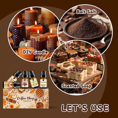 Rainbow Abby Coffee Shop Fragrance Oil Set – Espresso, Mocha, Chocolate & More for Candles & Soap