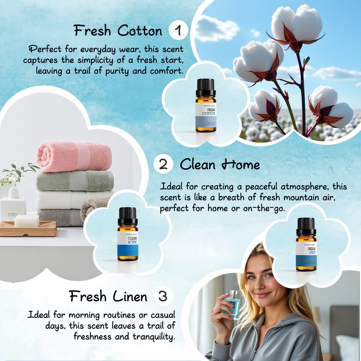 Rainbow Abby Clean Fragrance Oils Set – 6x10ml Premium Essential Oils for Diffuser, Candle & Soap Making