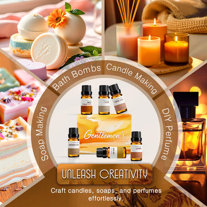RAINBOW ABBY Gentlemen's Fragrance Oil Set - Leather, Bay Rum, Teakwood, Cedar, Sweet Tobacco & Sandalwood (6x10ML)