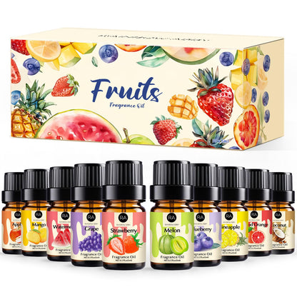 RAINBOW ABBY Fruity Fragrance Oil – 10 Fruit Scents in 5ML Bottles for Candle & Soap Making