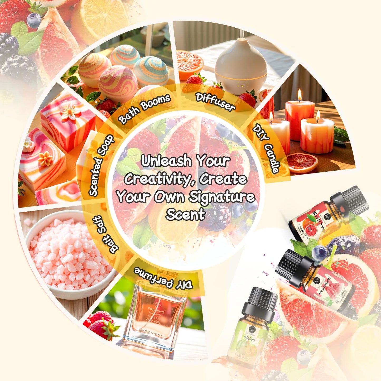 RAINBOW ABBY Fruity Fragrance Oil – 10 Fruit Scents in 5ML Bottles for Candle & Soap Making