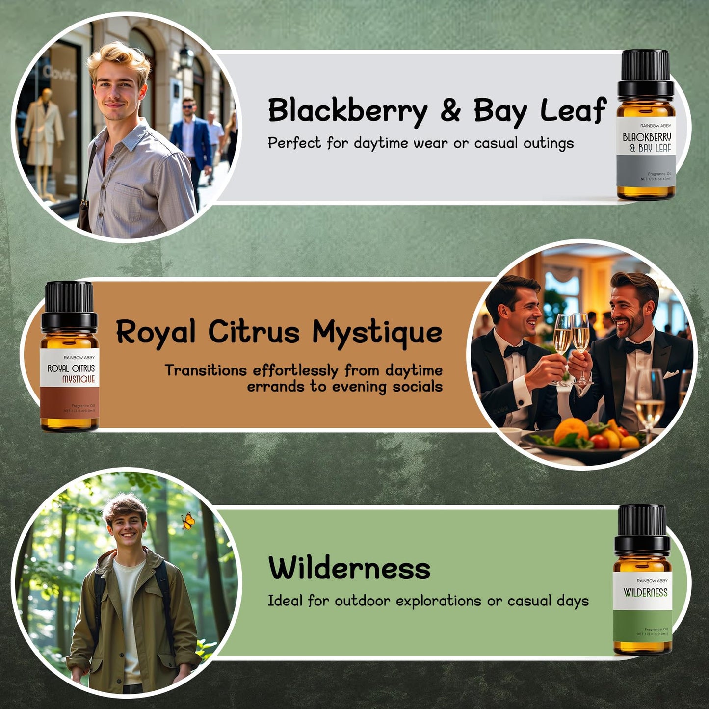 RAINBOW ABBY Cologne Oils for Men – 6 Fragrance Oils Kit for Diffuser