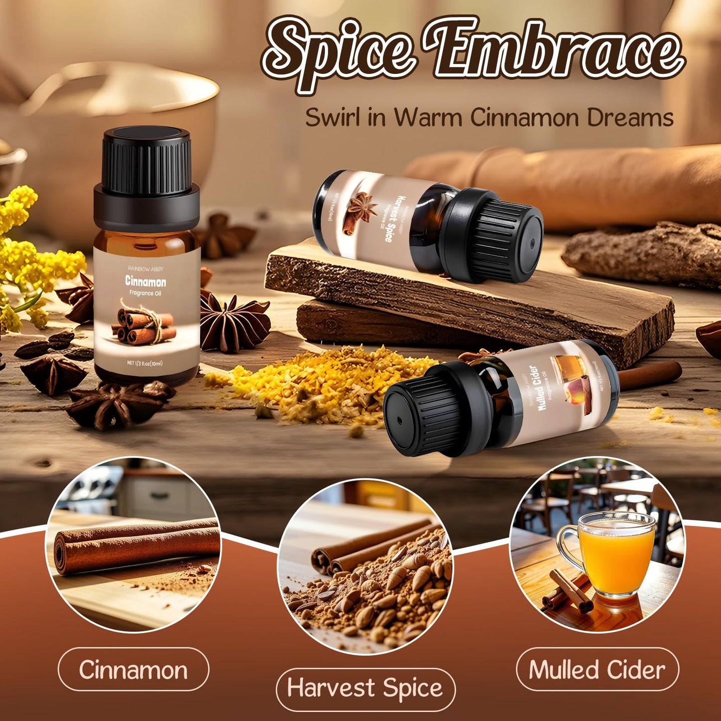 Spice Fragrance Oils Set 6x10ml | Rainbow Abby Fall Essential Oils for Diffuser, Candle, Soap