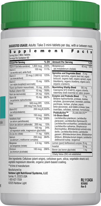 Rainbow Light 50+ Mini-Tablet Multivitamin – Age-Defense Probiotic & Antioxidant (180 Tabs)