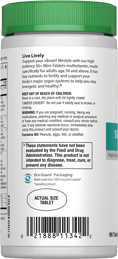 Rainbow Light 50+ Mini-Tablet Multivitamin - 90 Mini-Tablets | Immune & Vitality Support for Adults 50+