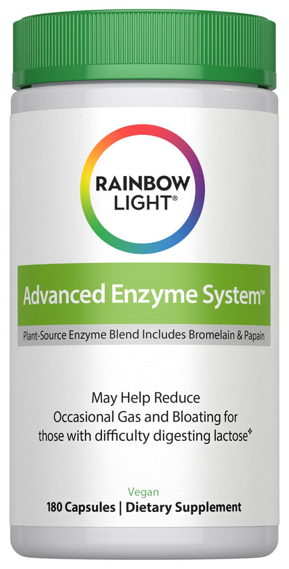 Rainbow Light Advanced Enzyme System – Plant-Source Enzyme Blend, 180 Capsules (Package May Vary)