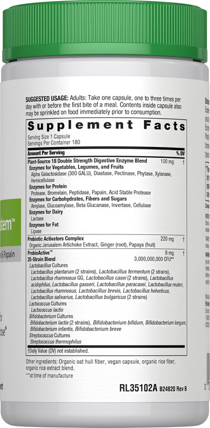 Rainbow Light Advanced Enzyme System – Plant-Source Enzyme Blend, 180 Capsules (Package May Vary)