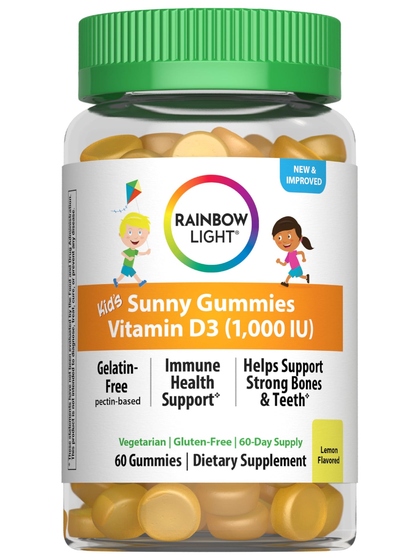 Rainbow Light Kids Sunny Gummies Vitamin D3 1000 IU – 60 Count, Assorted Fruit