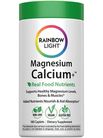 Rainbow Light Magnesium Calcium + Food Based Tablets – 180 Tablets | Magnesium 2:1 with Vitamin D & Spirulina