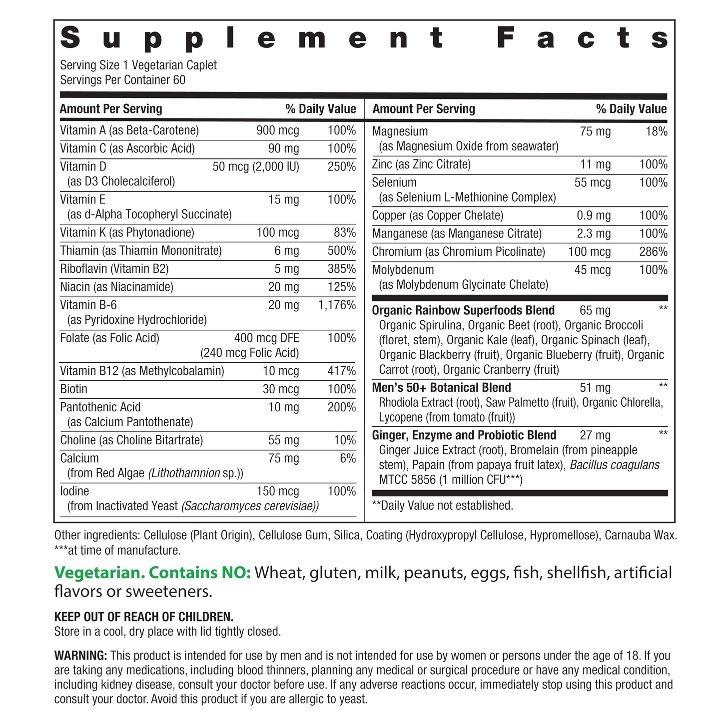 Rainbow Light Men's One 50+ Multivitamin – High Potency Immune Support, Non-GMO, Vegetarian, 60 Tablets