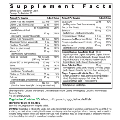 Rainbow Light Men's Multivitamin One+ 30 Caplets – Real Food Nutrients, Enzymes & Probiotics