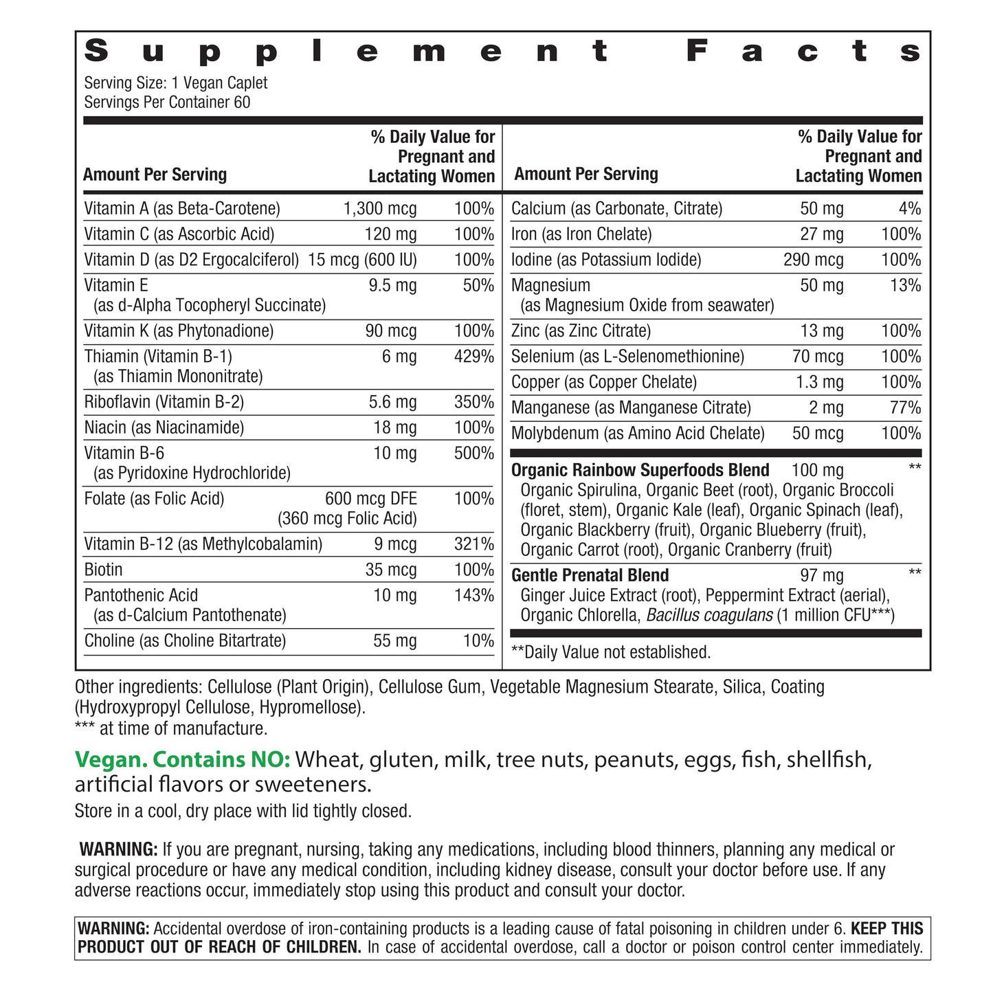 Rainbow Light Prenatal One Plus Multivitamin for Women – 60 Caplets | Real Food Nutrients