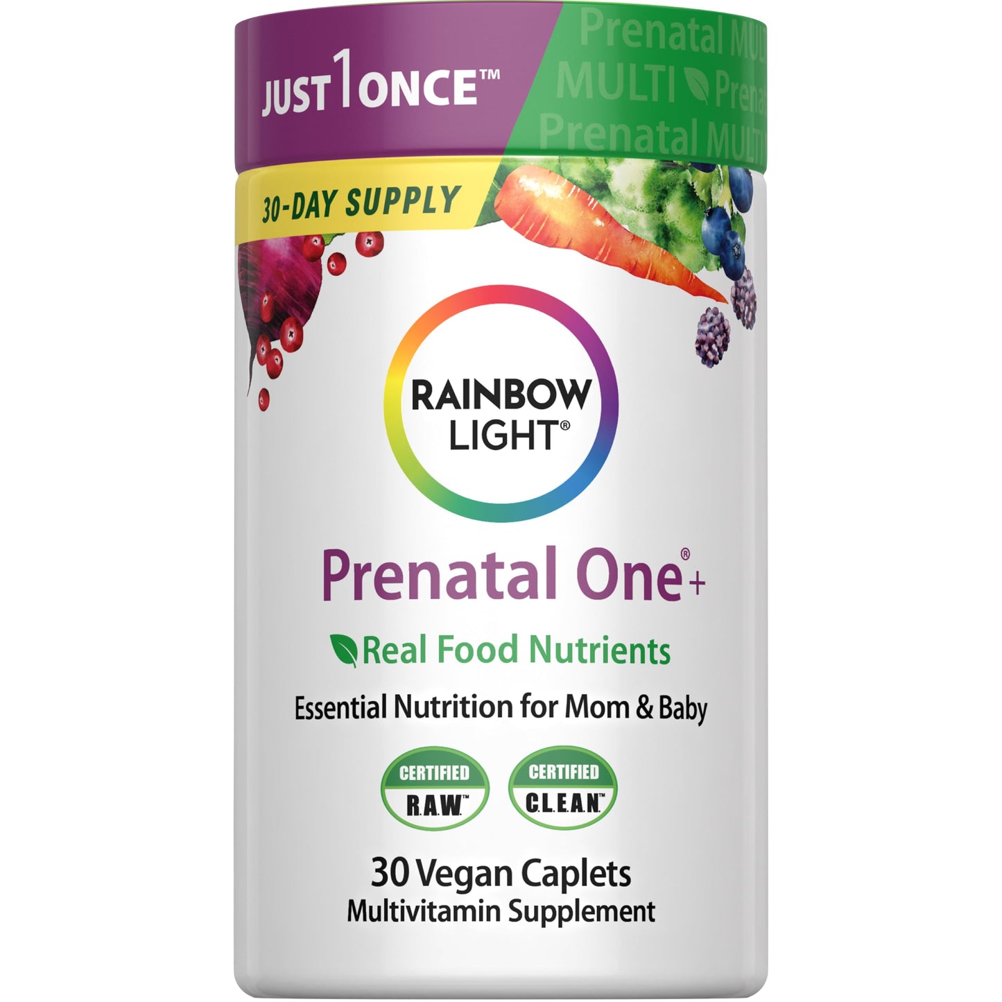 Rainbow Light Prenatal Multivitamin One+ for Women - 30 Caplets | Real Food Nutrients