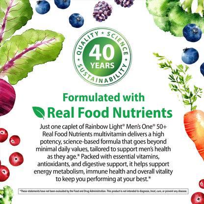 Rainbow Light Men's One 50+ Multivitamin – High Potency Immune Support, Non-GMO, Vegetarian, 60 Tablets