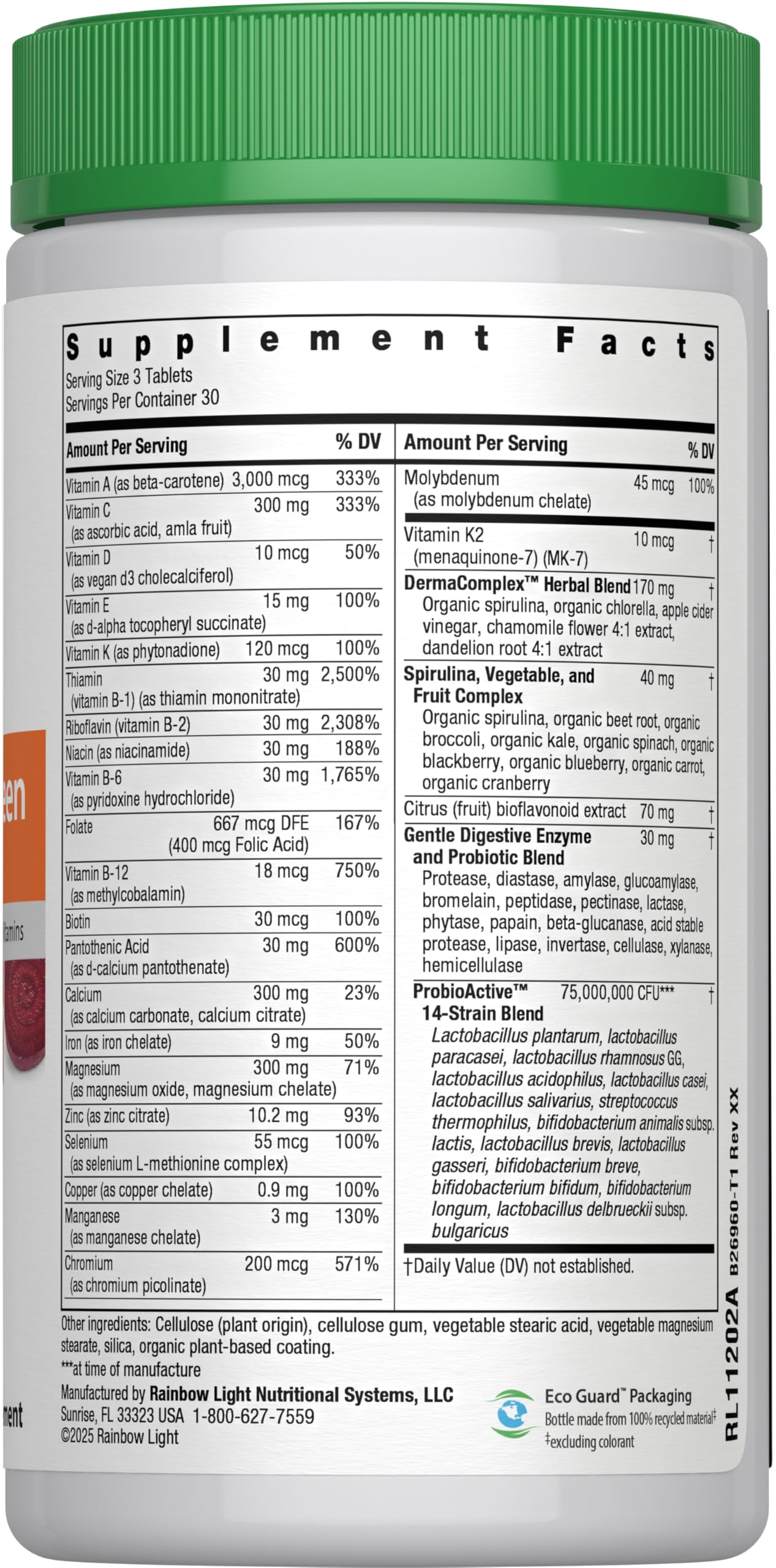 Rainbow Light Multivitamin for Teens - Fruit Punch (90 Tablets) | Gluten Free, Vegetarian