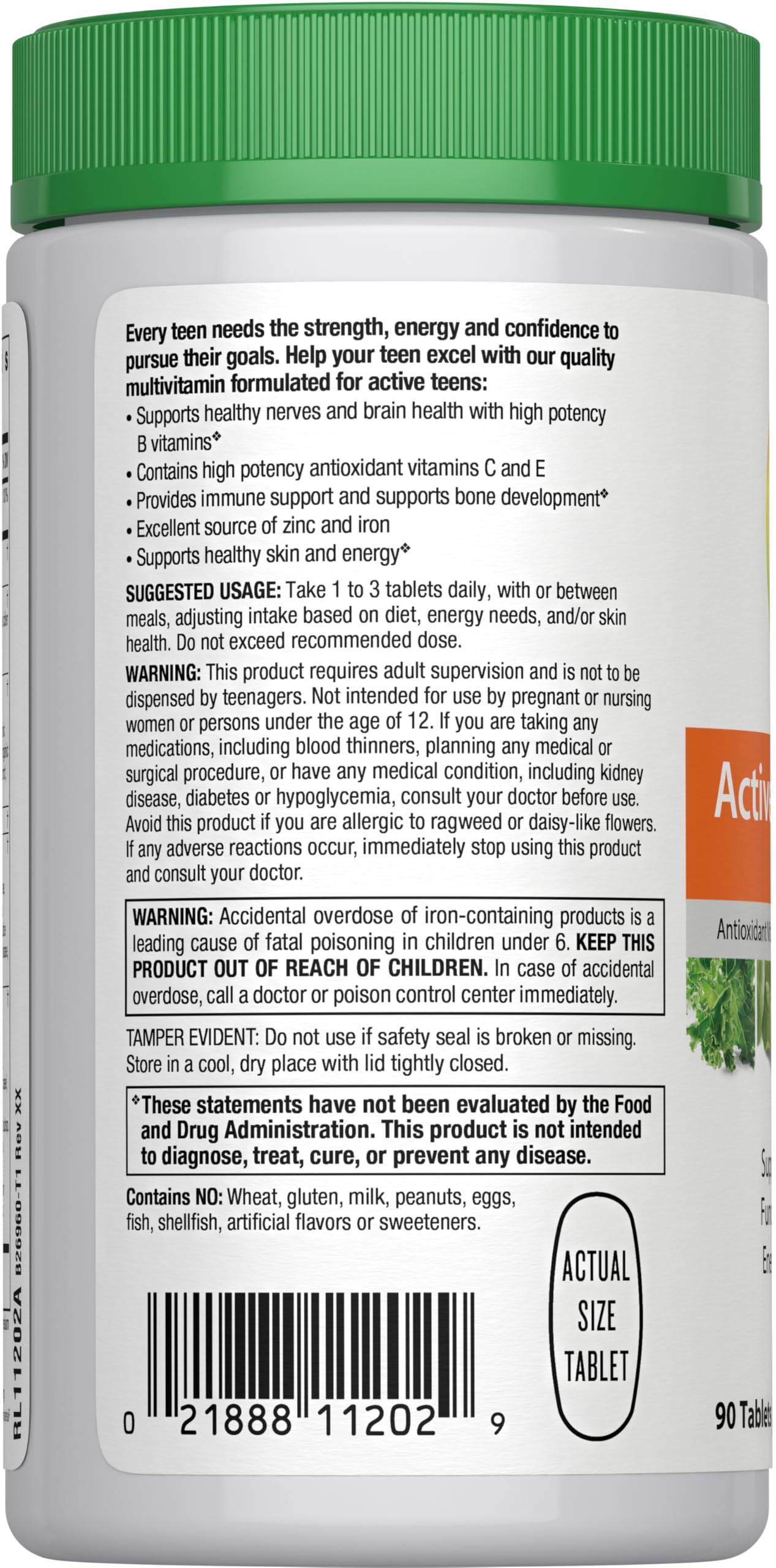 Rainbow Light Multivitamin for Teens - Fruit Punch (90 Tablets) | Gluten Free, Vegetarian