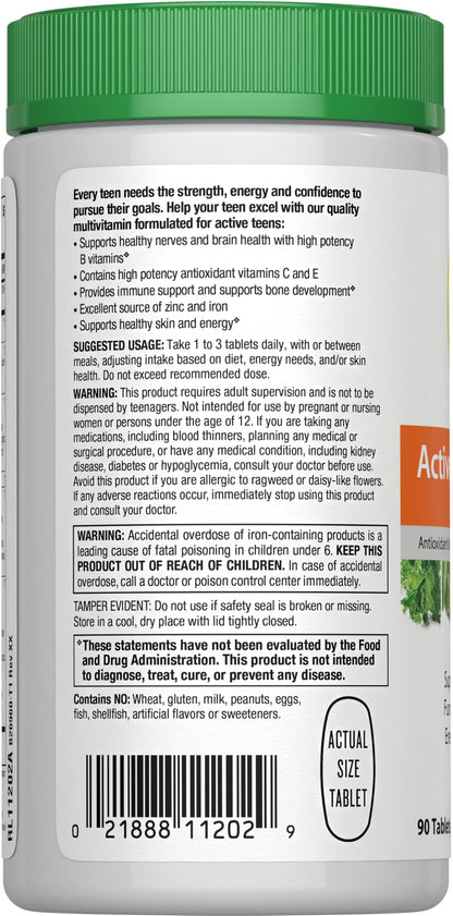 Rainbow Light Multivitamin for Teens - Fruit Punch (90 Tablets) | Gluten Free, Vegetarian