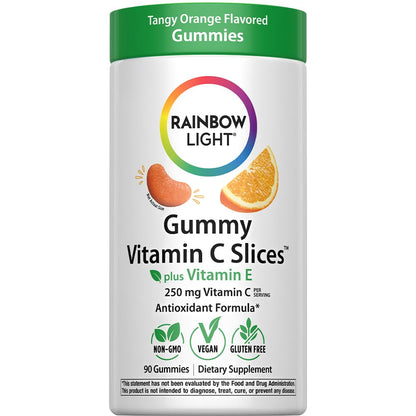 Rainbow Light Vitamin C Gummies with Vitamin E – 90 Count | Immune Support for Adults & Kids | Tangy Orange