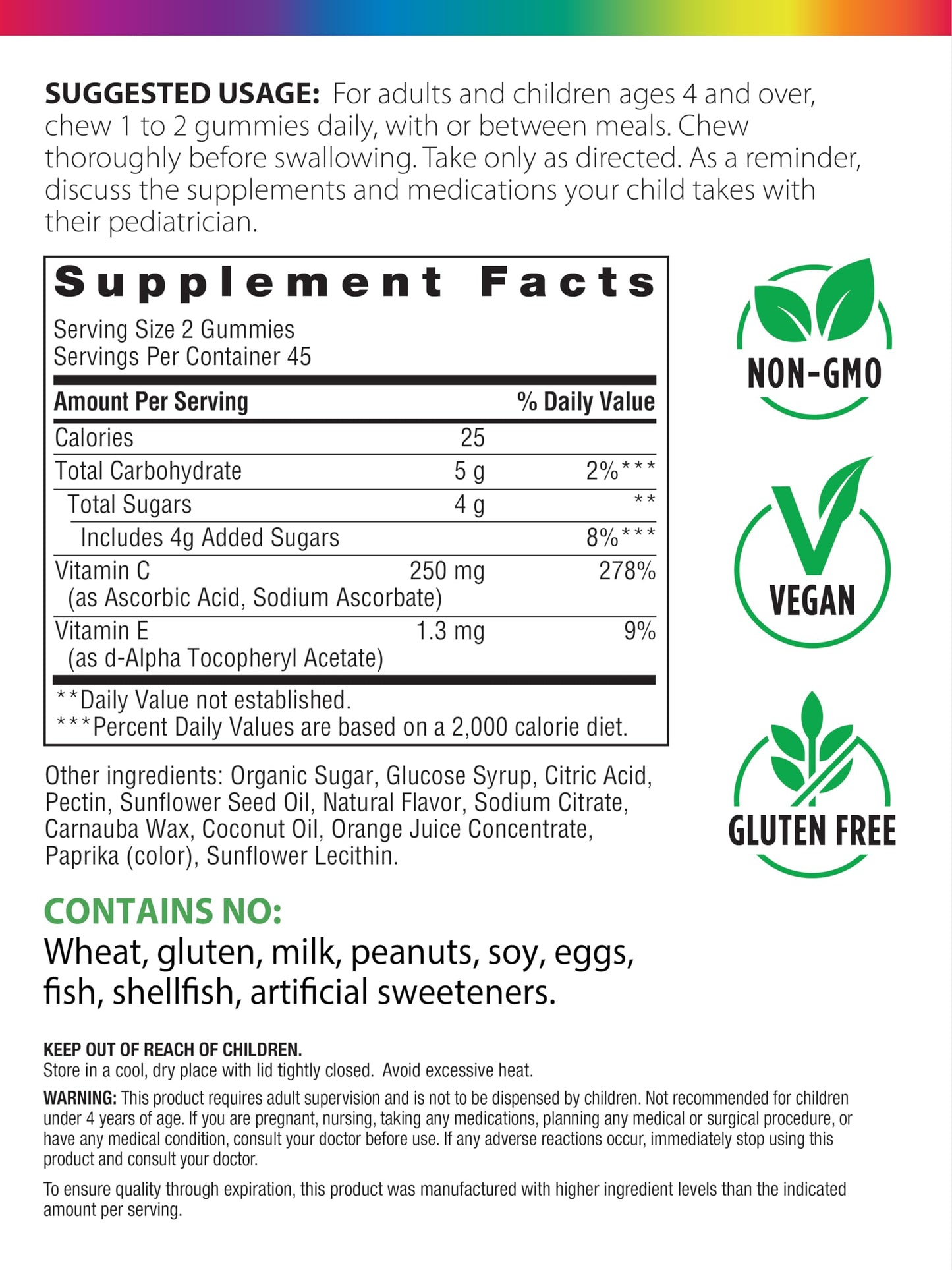 Rainbow Light Vitamin C Gummies with Vitamin E – 90 Count | Immune Support for Adults & Kids | Tangy Orange