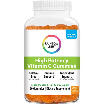 Rainbow Light Vitamin C Gummies with Vitamin E | 60 Count | Citrus Flavor | Immune & Antioxidant Support for Adults and Kids
