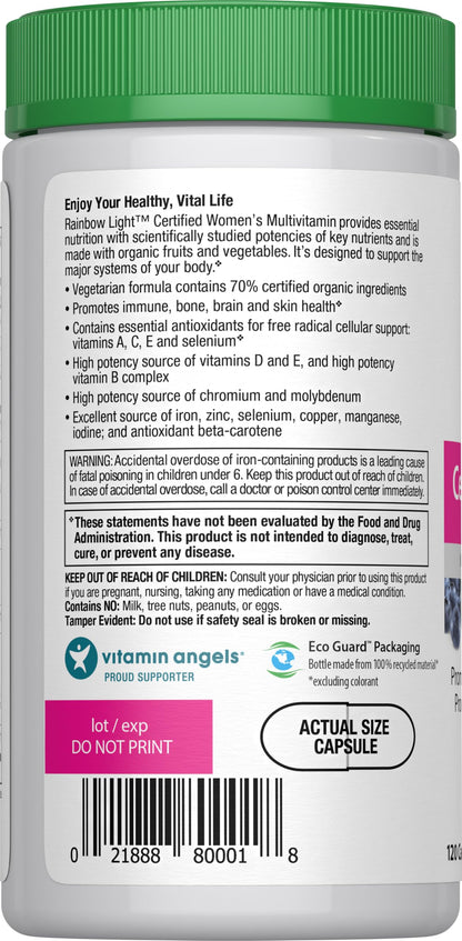 Rainbow Light Women’s Multivitamin – 120 Vegetarian Capsules | Organic & Non-GMO