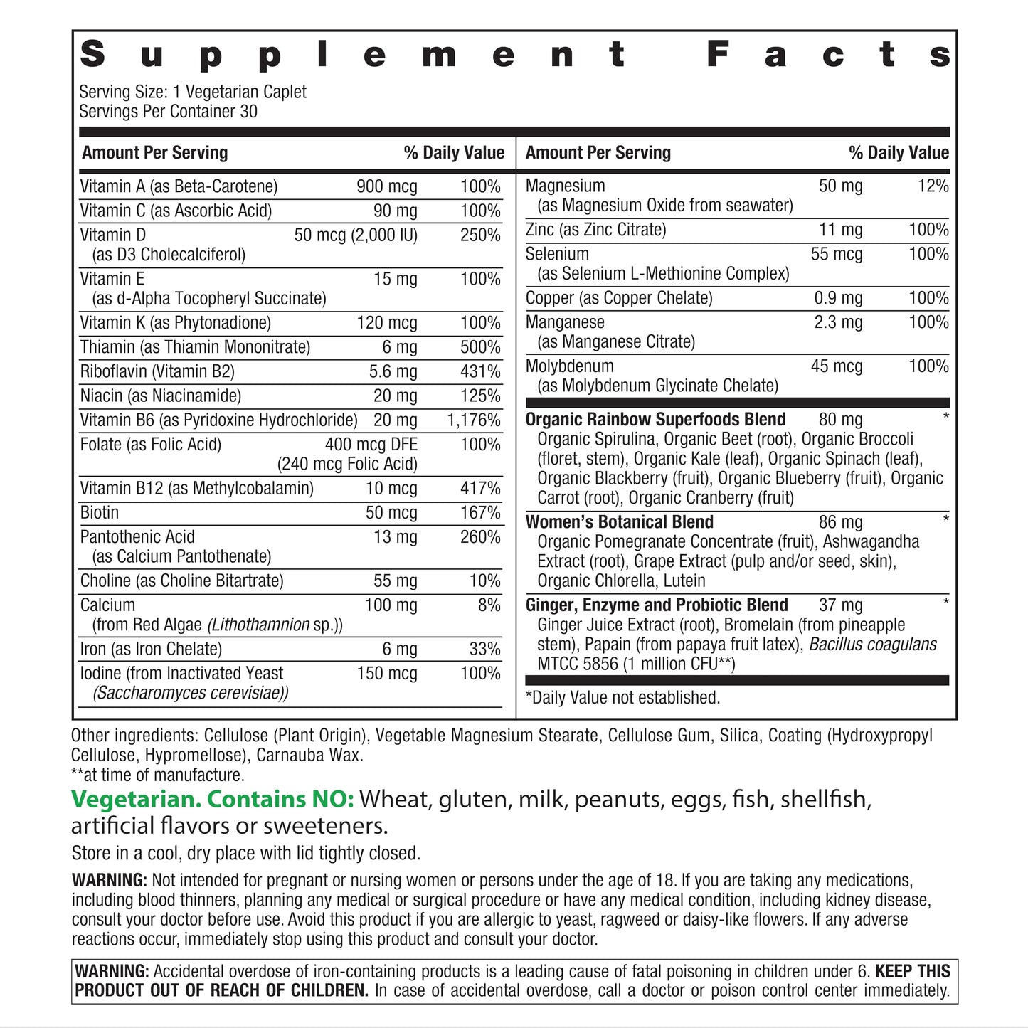 Rainbow Light Womens Multivitamin One + | 30 Caplets | Real Food Nutrients, Digestive Enzymes & Probiotics