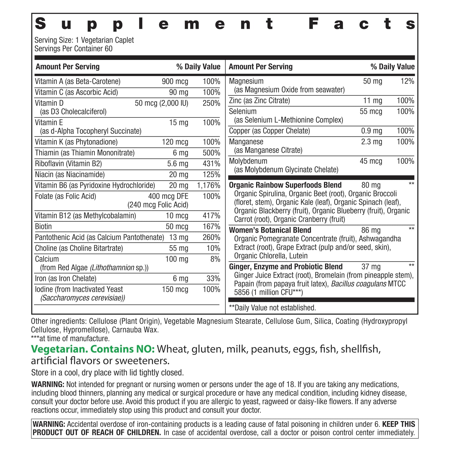 Rainbow Light Women's One High-Potency Daily Multivitamin – Immune Support, Vitamin C, Biotin, Ashwagandha, Vegetarian, 60 Count