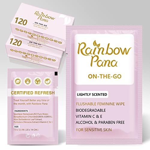RainbowPana Feminine Wipes – 240 Count, On-The-Go, Flushable