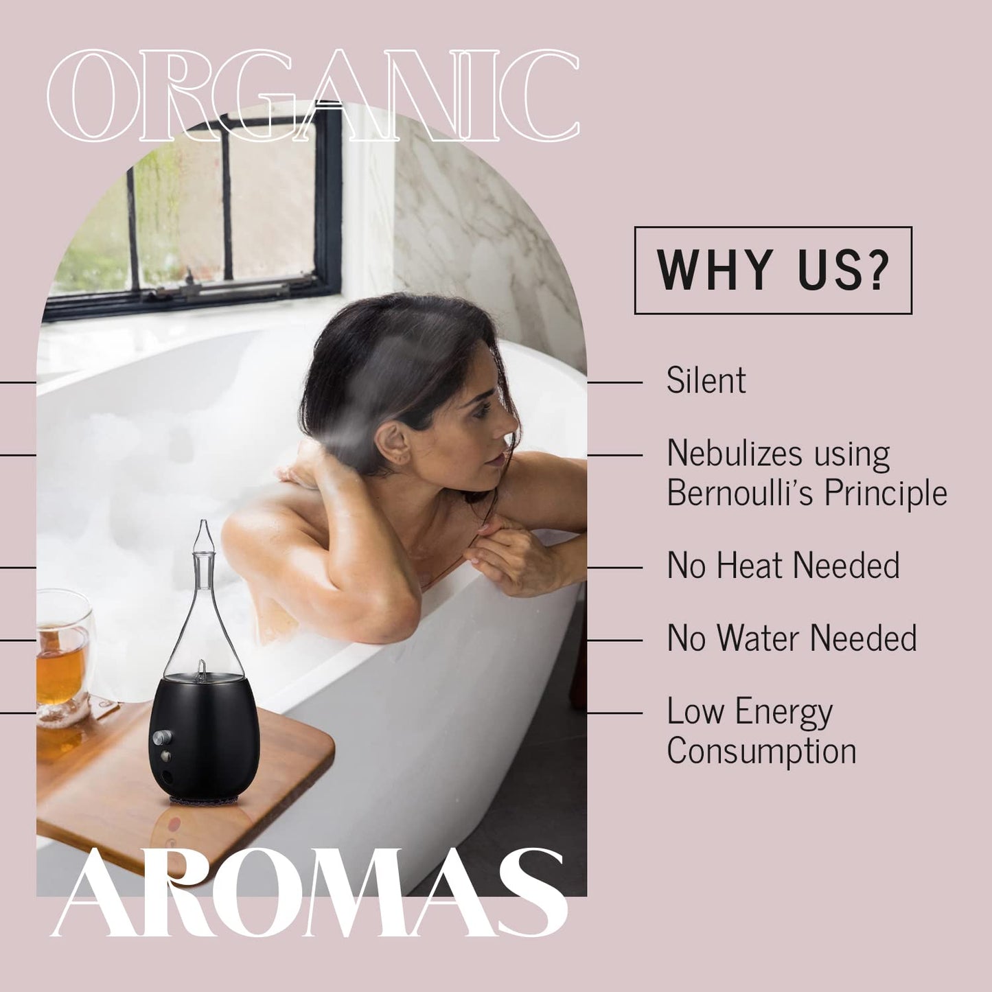 Raindrop 2.0 Waterless Glass Diffuser - Organic Aromas, Auto-Off, BPA-Free, Black