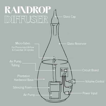 Raindrop 2.0 Waterless Glass Diffuser - Organic Aromas, Auto-Off, BPA-Free, Black
