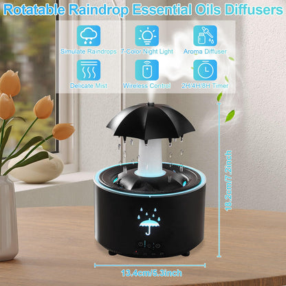 Raindrop Humidifier - Aromatherapy Diffuser, 300ml, 7-Color Night Light (Black)