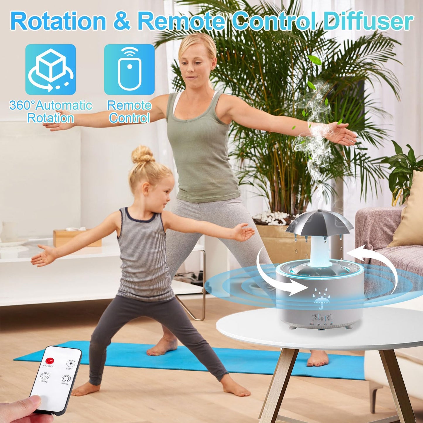 Raindrop Humidifier & Diffuser — 300ml, 7-Color LED, 2/4/8h Timer (White)