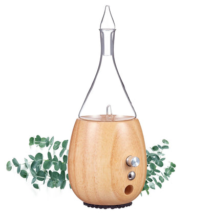 Organic Aromas Raindrop 2.0 Aromatherapy Diffuser - Waterless Glass Nebulizer, Auto-Off, BPA Free, Lightwood