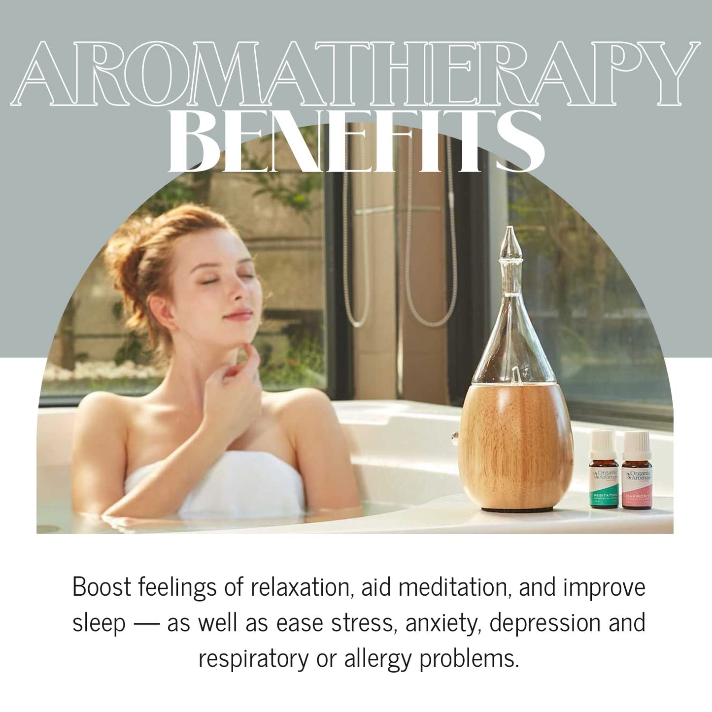 Organic Aromas Raindrop 2.0 Aromatherapy Diffuser - Waterless Glass Nebulizer, Auto-Off, BPA Free, Lightwood