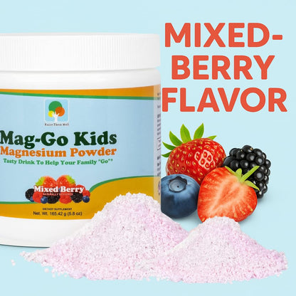 Raise Them Well Mag-Go Kids Magnesium Powder – Constipation Relief, Mixed Berry, 90 Servings