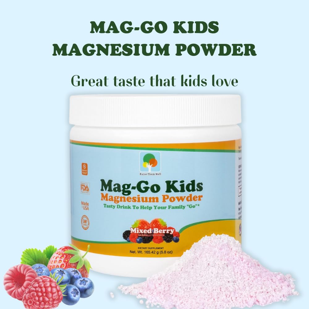 Raise Them Well Mag-Go Kids Magnesium Powder – Constipation Relief, Mixed Berry, 90 Servings