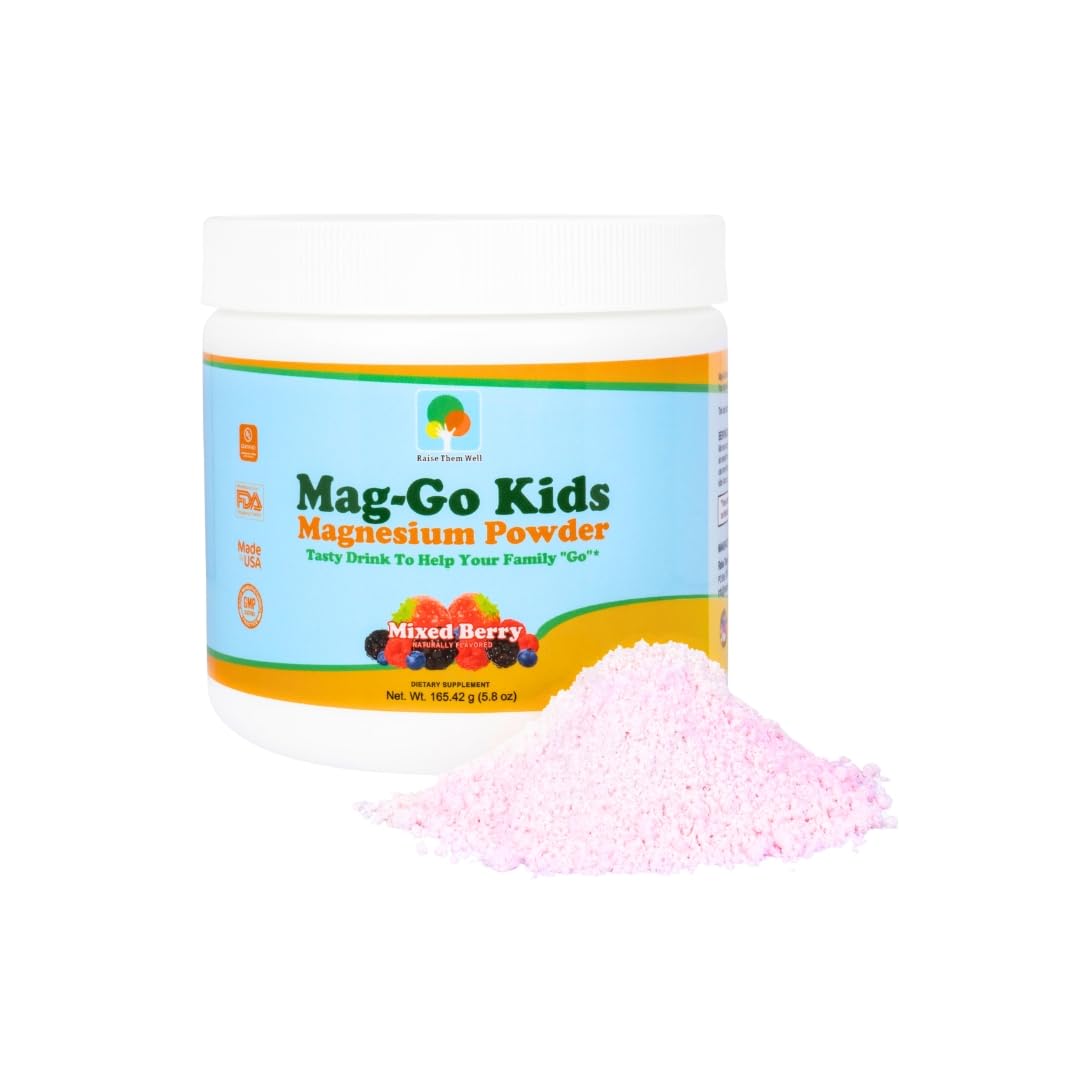 Raise Them Well Mag-Go Kids Magnesium Powder – Constipation Relief, Mixed Berry, 90 Servings